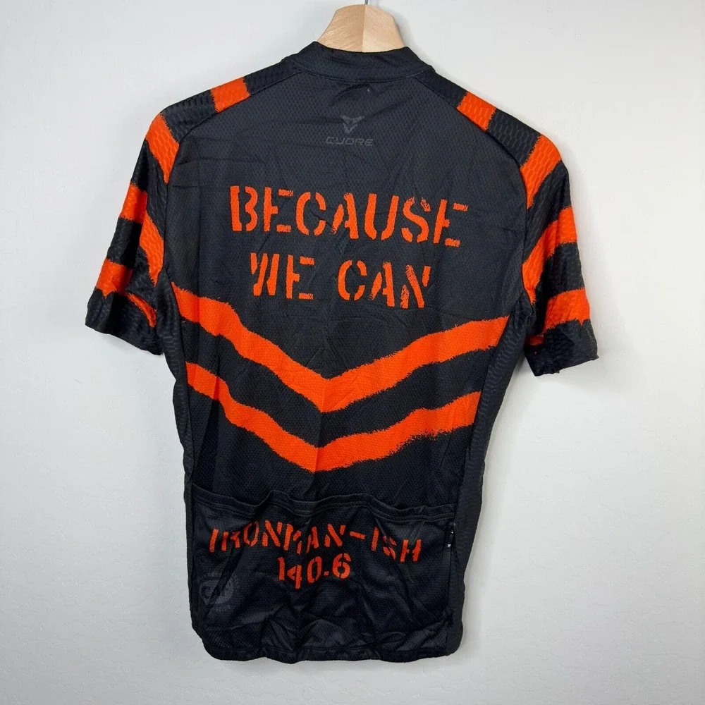 Coure Men Bronze‎ Cycling Shirt Sz M Black Red Stripes Short Sleeve Full zip